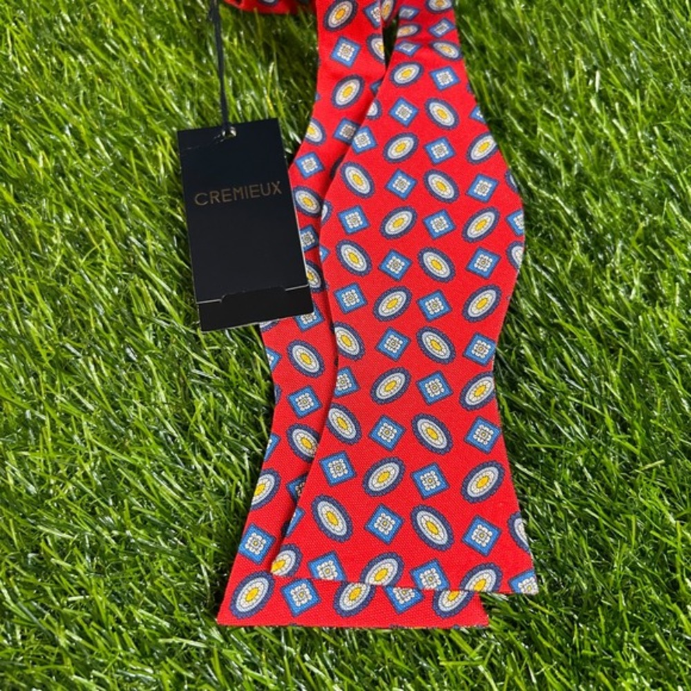 Cremieux Silk Bow Tie Self Tie Red Blue Geometric Adjustable Preppy NWT $39‎